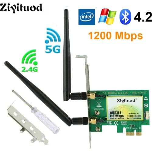Ubit 7265 WiFi Card AC 1200Mbps, 5GHz/2.4GHz Dual Band PCI Express Network Card with Bluetooth 4.0 and 2 Antenna for Desktop