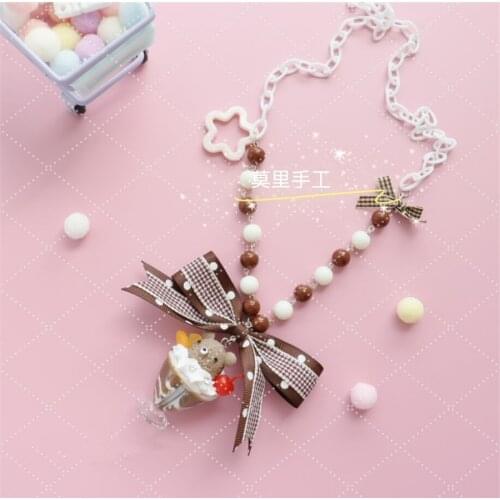 Lolita Jewelry Accessories Cute Brown Bear Ice Cream Bowknot Pendant Necklace D505
