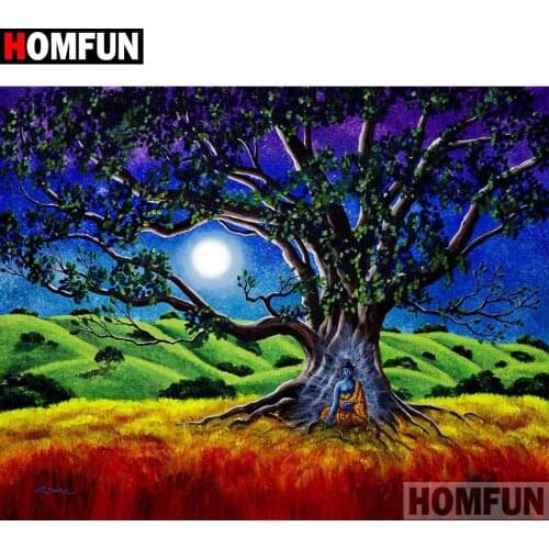 HOMFUN Full Square/Round Drill 5D DIY Diamond Painting "Tree field moon" Embroidery Cross Stitch 5D Home Decor Gift A30023