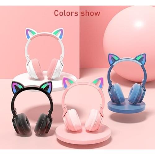 Cat Ear Bluetooth Headphones Wireless Earphones LED Glowing Helmet Headsets Stereo Gaming Earbud With Microphone Kids Girl Gifts