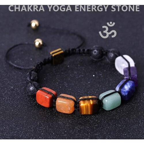 DIEZI Yoga Ethnic Multicolor Natural Stone Black Lava Beads Strand Rope Bracelet Men Women Handmade 7 Chakra Bracelets Bangles