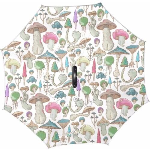 C-hook Reverse Umbrella Mushroom Pattern Umbrellas Double Layer Long Shank Inverted Creative Graphic Windproof Car Paraguas