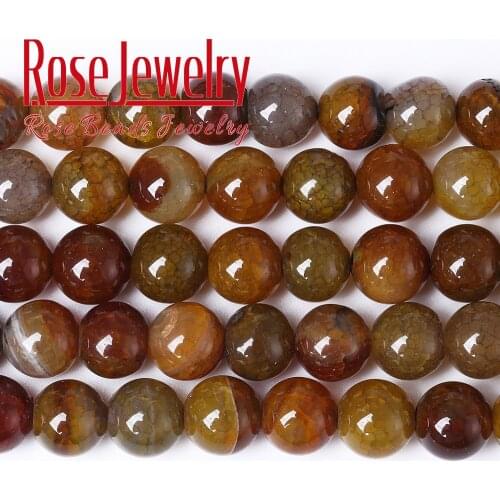 Factory Price Natural Stone Brown Dragon Vein Agat Round Loose Beads 16" 6 8 10 12MM Pick Size For Jewelry Making Accessories