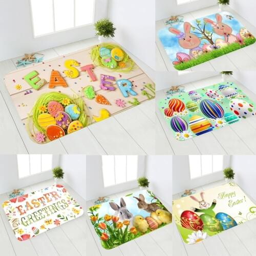 2021 Coloful Greeting Easter Floor Mat Cartoon Rabbit Cute Bunny Easter Eggs Happy Easters Day Party Decor For Home 40*60cm