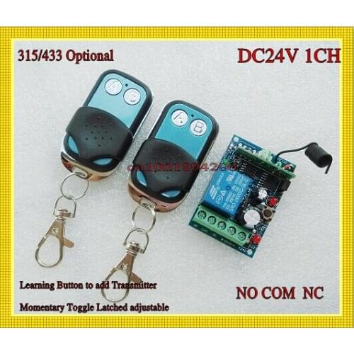 DC24V 1CH 10A Relay RF Remote Controller Switch System1Receiver&1Transmitter A ON B OFF ED Indicator Push Button 315/433MHZ