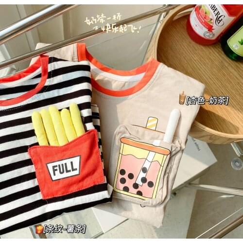 Kids Clothing Summer Baby Boy Casual T-shirts Cute Striped French Fries Milk Tea T Shirts for Boy Children Baby Cotton Tee Shirt