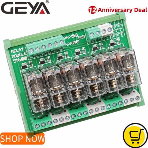 GEYA 2NG2R 6 Channel Relay Board Electronic DPDT PLC 12V 24V AC DC Relay Board 2NO 2NC