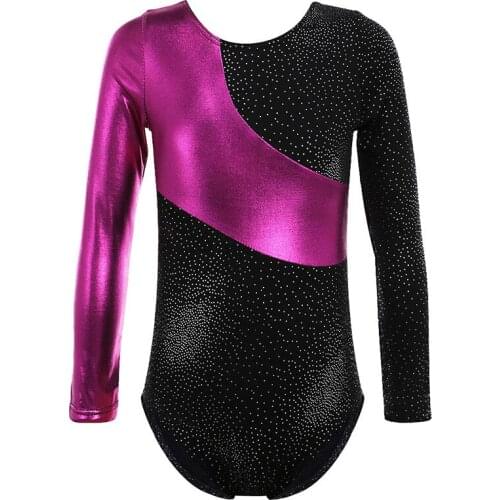Long Sleeve Hot Stamping Gymnastic Leotard for Girls Biketard Ballet Costume Kids Gymnastics Leotards Child Dance Wear