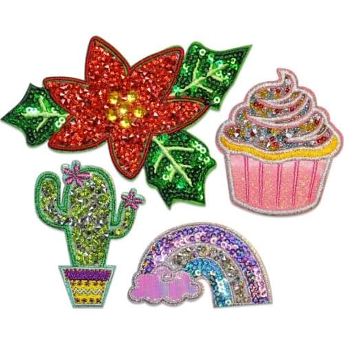 Cactus Cake Rainbow Leaves Plants Patch Cap Clothes Stickers Bag Sew Iron On Applique DIY Apparel Sewing Clothing Accessories