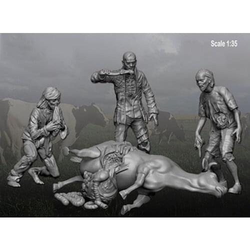 1/35 Resin Model Building Kit Figure Dead cow and zombie
