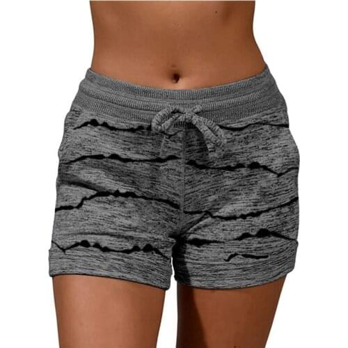 Fashion Elastic Waist Sports Shorts for Women Drawstring Striped Print Casual Shorts Women 2021 Summer