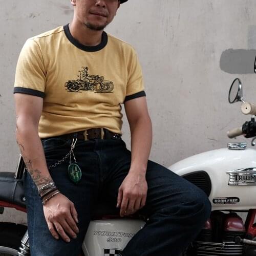 Non Stock Heavyweight Cotton Racing Biker Retro Rider Motorcycle Short Sleeve T-shirt Mens 100% Cotton Crew Neck T-Shirts