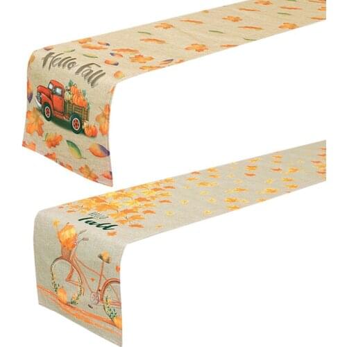 Fall Thanksgiving Day Table Runner with Maple Leaves and Pumpkin Autumn Family Gather Table Decoration