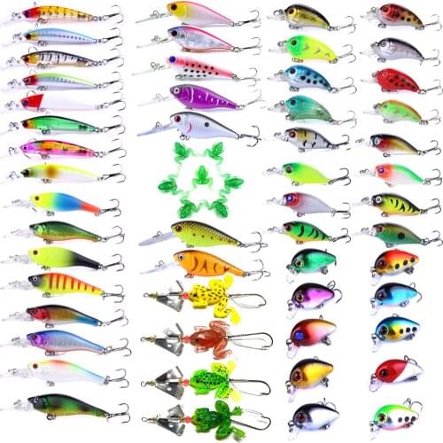 2018 New Mixed 60pcs Isca Artificial Minnow Crankbait Frog Spoon Soft Fishing Lure Set Wobblers Jig Pesca Fishing Tackle