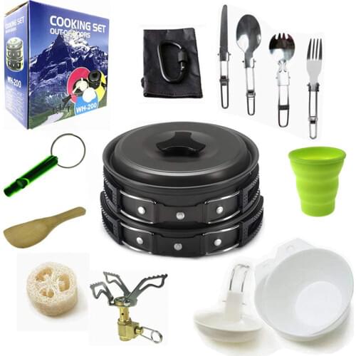 Outdoor Camping Equipment Cooking Set Pot Pan Cookware Stove Carabiner Spork Knife Spoon Camping Hiking Backpacking Picnic