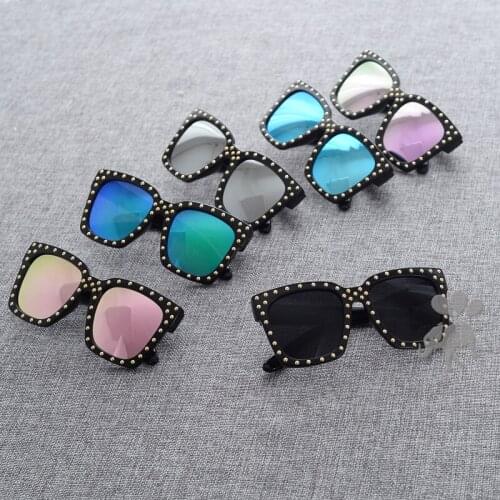 Child New Baby Square Cute Rivets sunglasses Anti-Reflective Kids Coating Summer glasses Girls&boys lovely kid oculos N793