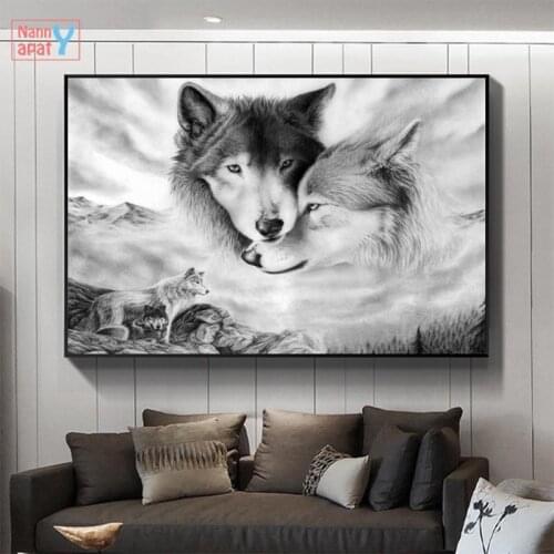 Wolf Posters and Prints Black and White Art Canvas Painting Nordic Modern Living Room Wall Decoration Large Size Animal Painting