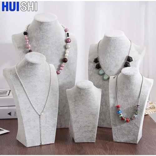 Eye-Catching Grey Velvet Jewelry Display Necklace Packaging Rack Stand Pendant Holder Jewellery Show Mannequin Bust toShopwindow