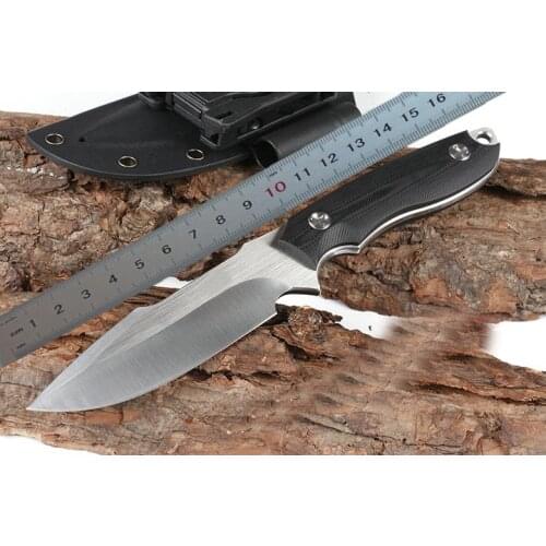 Freewolf Straight Knife D2 Drop Point Satin Blade Full Tang G10 Handle Fixed Blade Knife With Kydex
