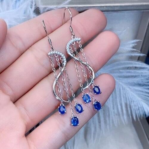 The Best Gift for Engagement 100% Real Natural Sapphire Earring 925 Sterling Silver