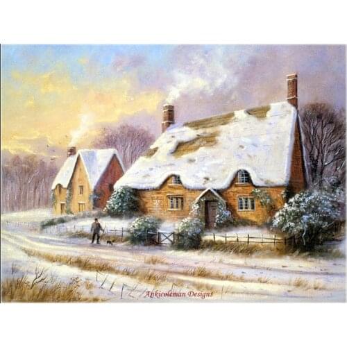 Counted Cross Stitch Kits Needlework Embroidery Crafts 14 ct Aida DMC Color DIY Arts Handmade Home Decor - Cottage Smoke