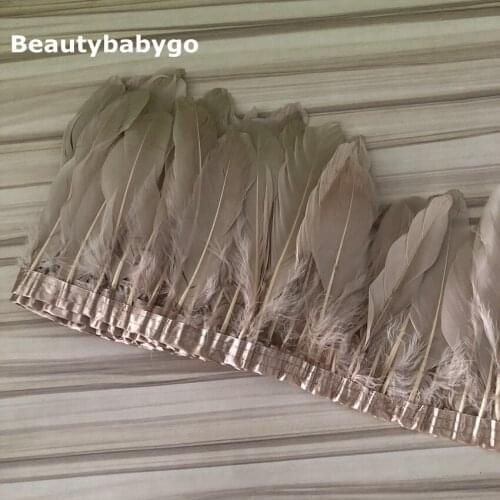 Champagne goose feathers trim 10 yards / lot stained goose feathers ribbon 13~18 cm 5-6inch duck feather dance DIY decoration