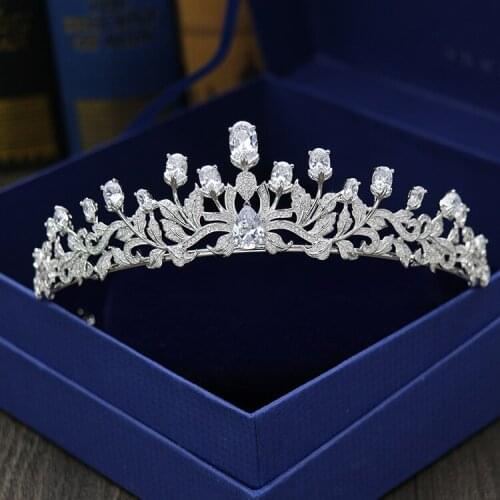 SLBRIDAL Vintage Prong Setting Clear Cubic Zircon Wedding Tiara CZ Bridal Queen Princess Pageant Royal Party Crown Women Jewelry