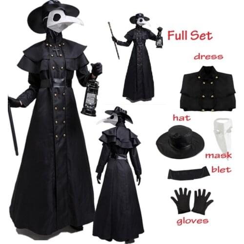 Halloween Medieval Hooded Robe plague doctor costume mask hat for men Monk Cosplay Steampunk Priest horror Wizard Cloak Cape