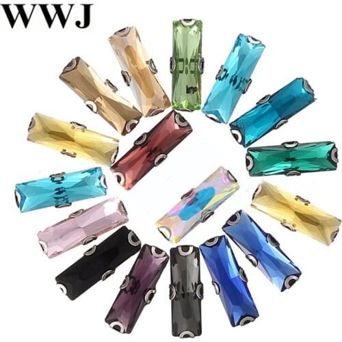 5x10mm 5x15mm 7x21mm 40pcs Glass Crystals Rectangle flatback sew on loose rhinestones with holes D Claw diy clothing accessories