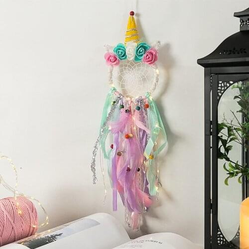 LED Light Dream Net Unicorn Wind Bell Hanging Decoration Bedroom Decoration Background Lucky Dream Net Feather