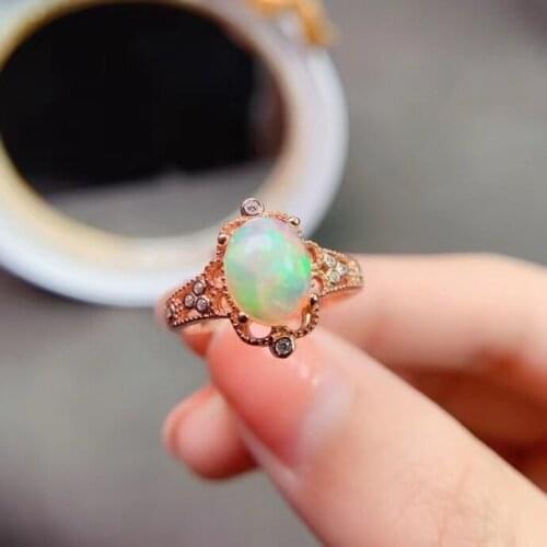 Vintage 925 Silver Opal Ring for Party 7mm *9mm Natural Opal Silver Ring Sterling Silver Opal Jewelry Pure Silver Ring