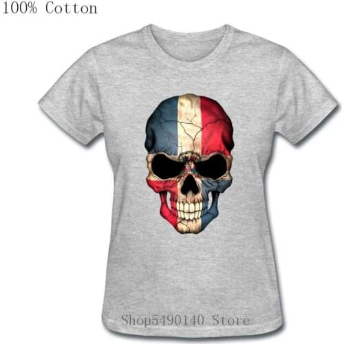 High Quality Vintage Skull Dominica Flag Tops Dominican Republic Short Sleeve Novelty Women Tshirts Hip Hop Style Streetwear Tee