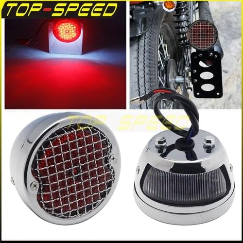 LED Rear License Plate Taillight Chrome Motorcycle Retro Brake Stop Tail Light Lamp For Harley Bobber Chopper Cafe Racer