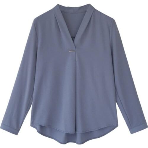 New Spring Summer OL Blouse shirt Women V Neck long sleeve blouse formal work wear White Loose tops With brooch DD2597