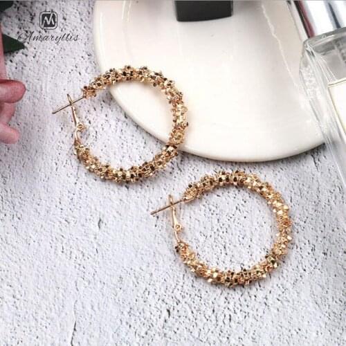 Amaiyllis Simple Gold Silver Color Round Hoop Earrings For Women Chunky Hollow Circle Twisted Pendant Dangle Round Earrings