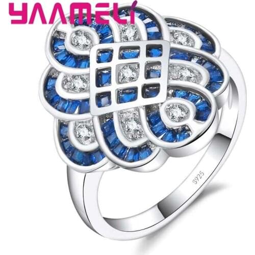 Fashion Anillos Jewelry Clear Blue Crystal Wedding Rings Brand 925 Sterling Silver Women Girls Finger Rings Wholesale