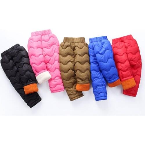 Winter Kids Pants Children Down Cotton Trousers Fleece Warms Baby Boys Girls Windproof Waterproof Cold-proof Pants 24M-6T