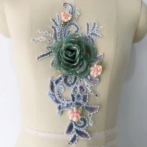 1/4 Pieces Dress Sewing Beaded Lace Applique Embroidered Floral Lace Motif New Arrival