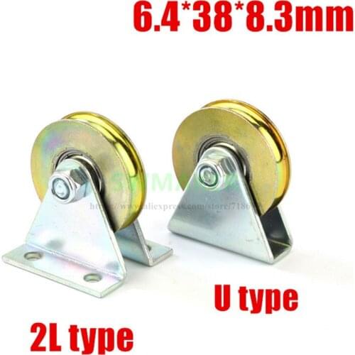 10pcs 6.4*38*8.3mm with triangular bracket/L bracket, U-grooved wheel, bearing wire rope pulley/crane/guide wheel, with base