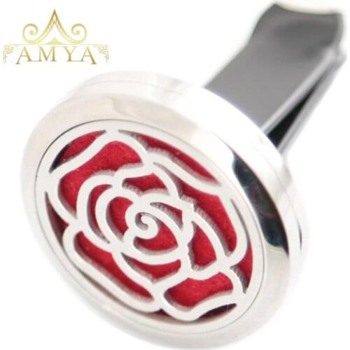 10PCS Rose Flower Angel 30mm Diffuser 316 Stainless Steel Car Aroma Locket Essential Oil Car Diffuser Lockets Free 40Pcs Pads