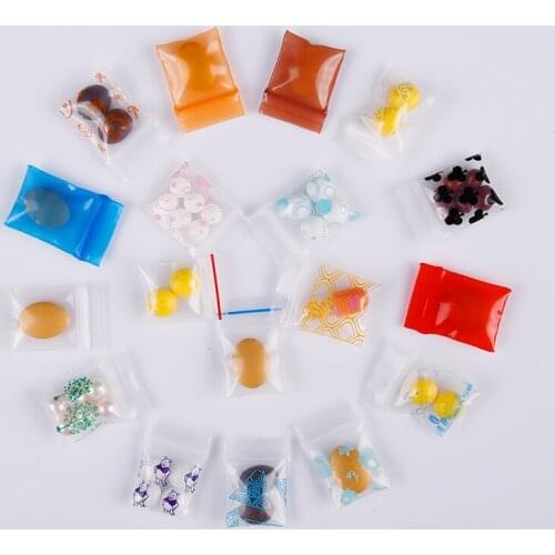 100pcs 1.8x2.6cm Thick 0.24mm Crystal Packing Candy Pouches Reusable Powder Zipper Lock Sack Mini Cute Ziplock Plastic Print Bag