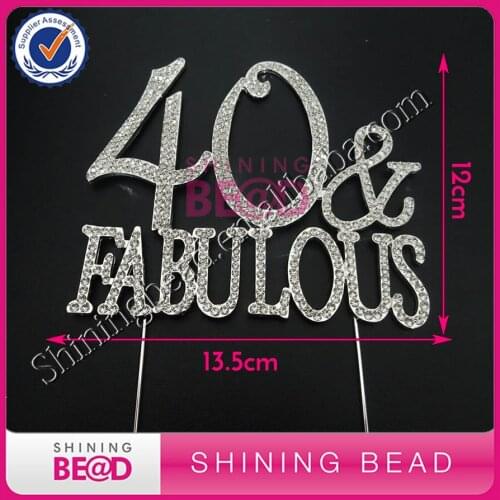 15pcs/lot+ Popular Number 40 Fabulous Rhinestone Cake Topper for Party/Anniversary Decor,Sliver 40 & Fabulous Cake Topper