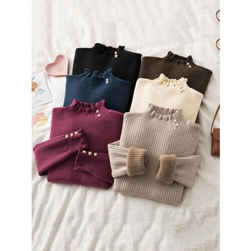 2021 Plus velvet Fashion Womens Turtlenecks Sweaters Striped Long Sleeve Knitted Pullovers Females Jumpers Thick Sweaters Fall