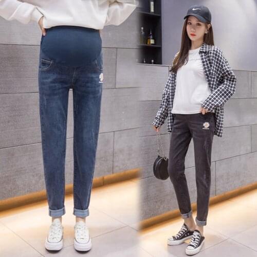 7313# Maternity pants Easy Matching Maternity Jeans Belly Support Pants Elastic Waist Maternity Trousers