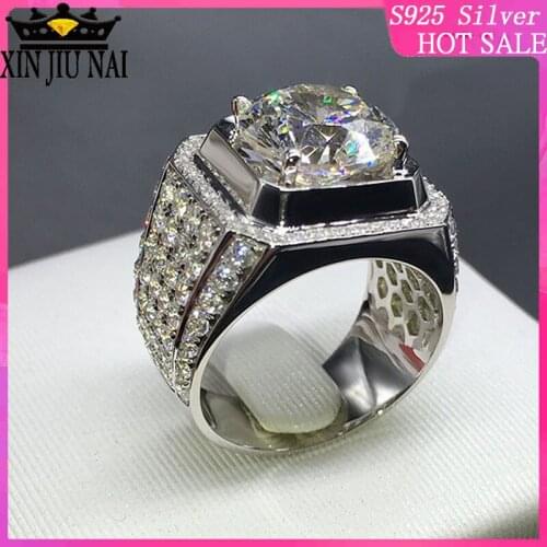 925 sterling silver Full Diamond Brilliant Large version Honeycomb Low Big Boys Platinum Zircon Wide Mens Diamond Male rings