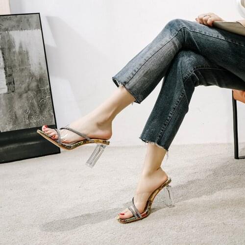 Brand Square Heels Sandals Slip On Flip Flops Beach shoes Summer Slipper sandalias mujer Fashion Square Toe Slippers Slides