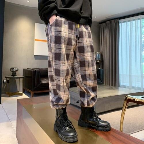 Boys' Plaid Pants Cotton Elastic Waist Trousers Boys' Loose Straight-leg Pants Sports Youth Pants Spring And Autumn Casual Pants