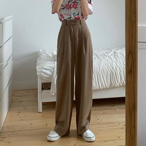 WHCW CGDSR casual high waist korean style winter autumn solid Streetwear trousers women Straight woman suit pants 2020 wide leg