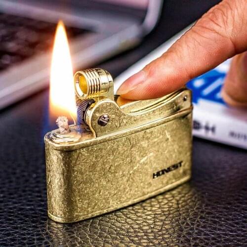 Honest Brass Pressure Ignition Kerosene Lighter Retro Mechanical Gasoline Lighters Cigar Cigarette Accessory Gift for Men