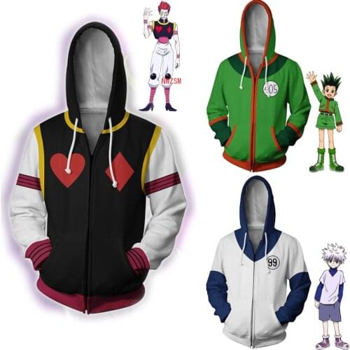Costumes HUNTERxHUNTER Cosplay Hoodies Gon Freecss Costume Hisoka Killua Zoldyck Hooded Zip Jacket Adult Halloween Sweater Coats